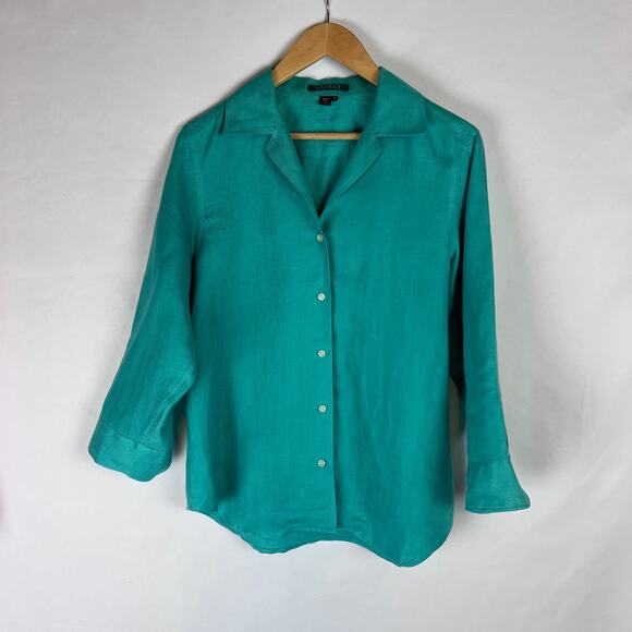Lauren Ralph Lauren Linen Button Up Chic Resort Blouse Green Women's Size Medium - Picture 1 of 7